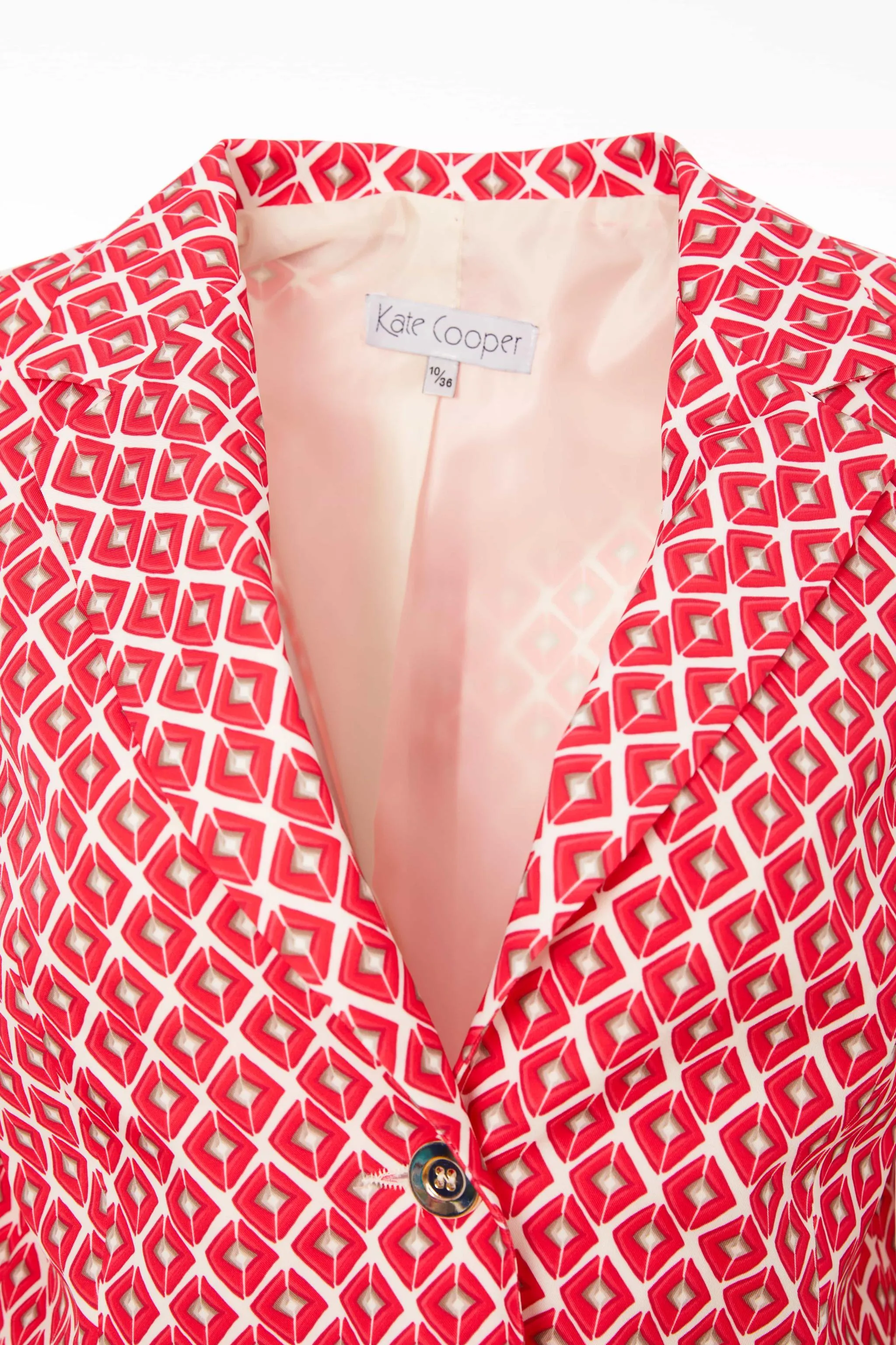 Kate Cooper Single Breast Geometric Print Poppy Red Blazer Jacket KCS25119