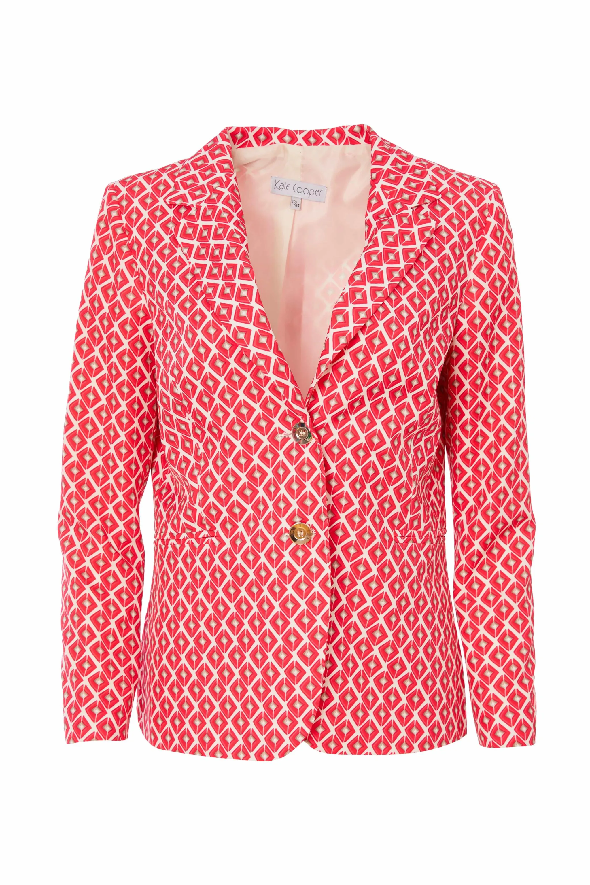 Kate Cooper Single Breast Geometric Print Poppy Red Blazer Jacket KCS25119