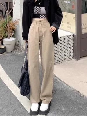 Khaki High Waist Straight Denim