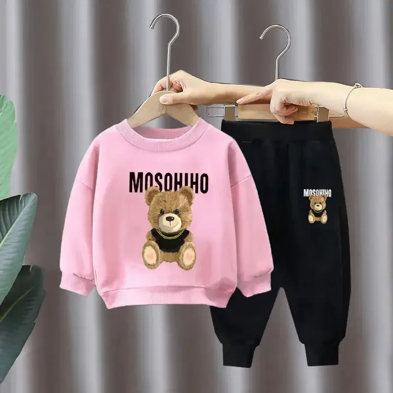 Kids Cute Bear pattern Integrated Velvet Thick Set