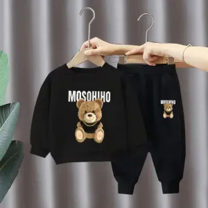 Kids Cute Bear pattern Integrated Velvet Thick Set