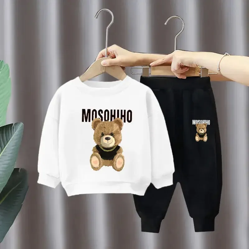 Kids Cute Bear pattern Integrated Velvet Thick Set