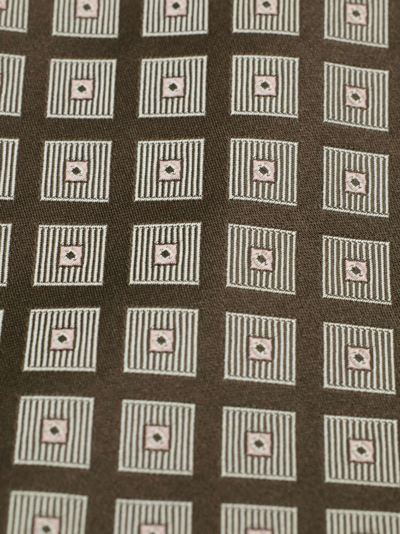 Kiton 5-Fold Dark Brown & Taupe Silk Square Pattern Tie