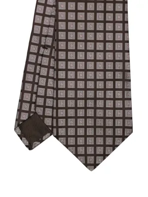Kiton 5-Fold Dark Brown & Taupe Silk Square Pattern Tie