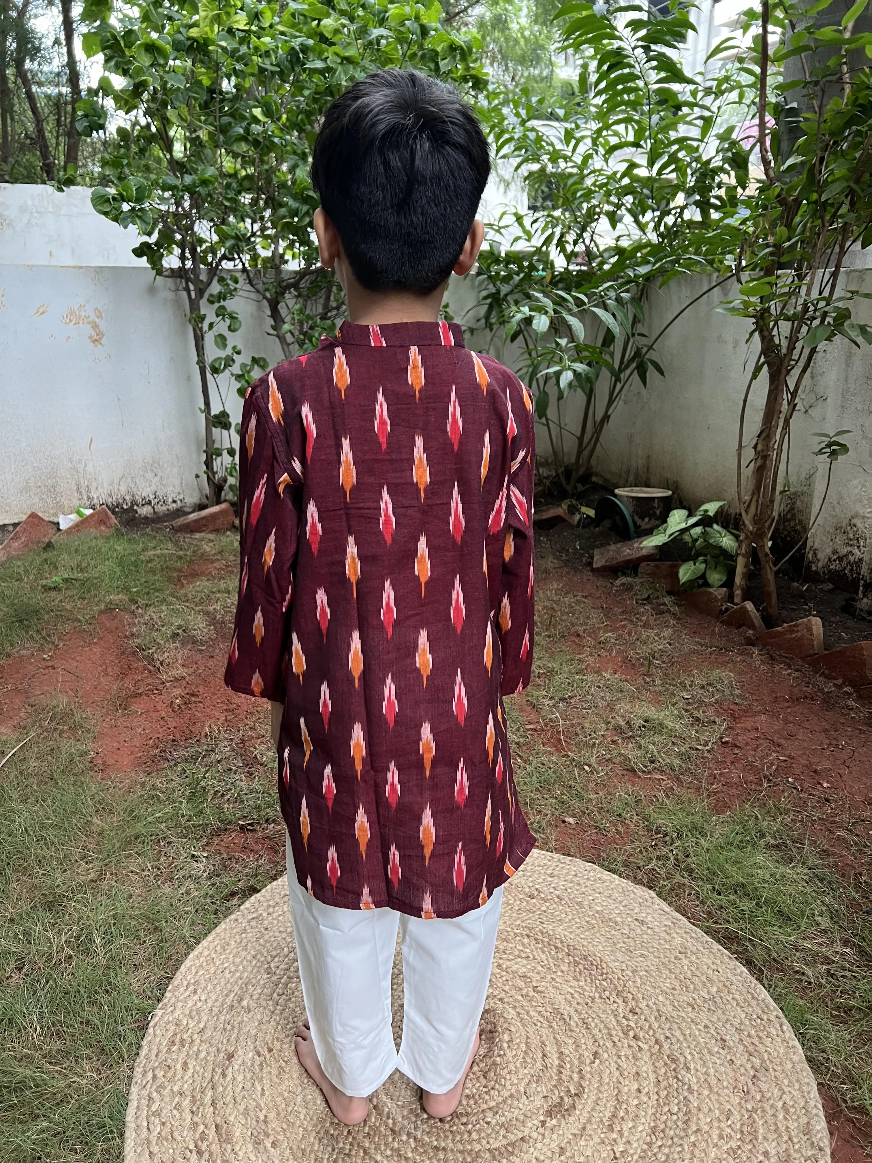Klingaru Long Kurta - Maroon Ikat