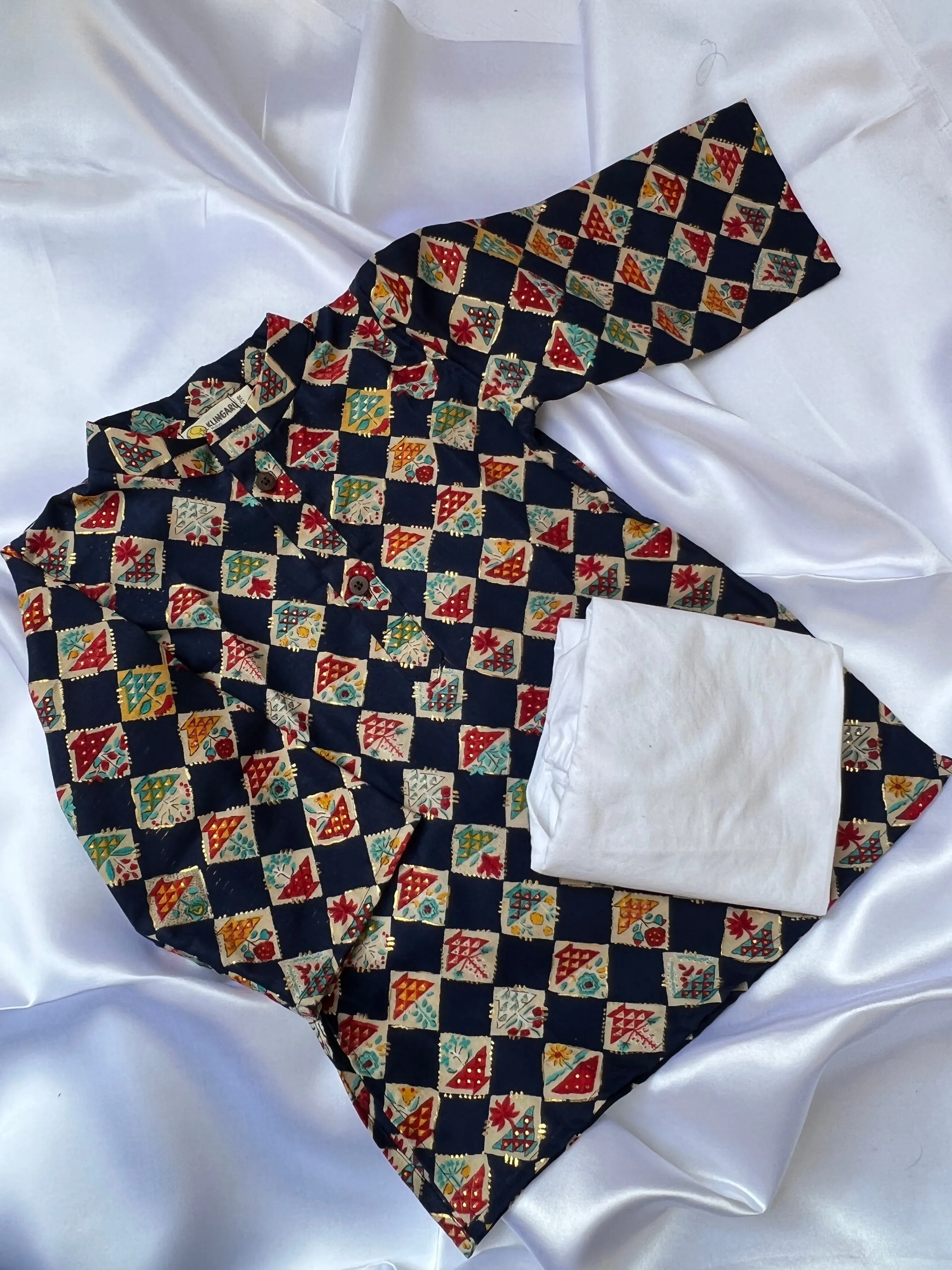 Klingaru Long Kurta - Navy Blue Flowers ( Last Pieces )