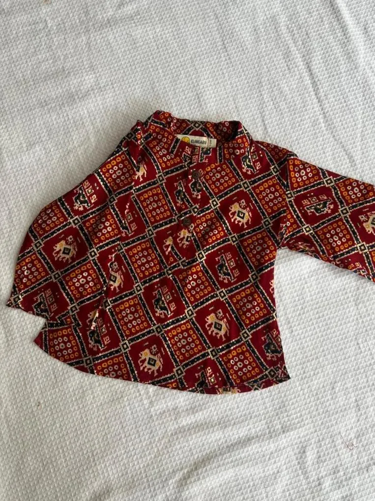 Klingaru Short Kurta - Maroon Patola Glaze Cotton