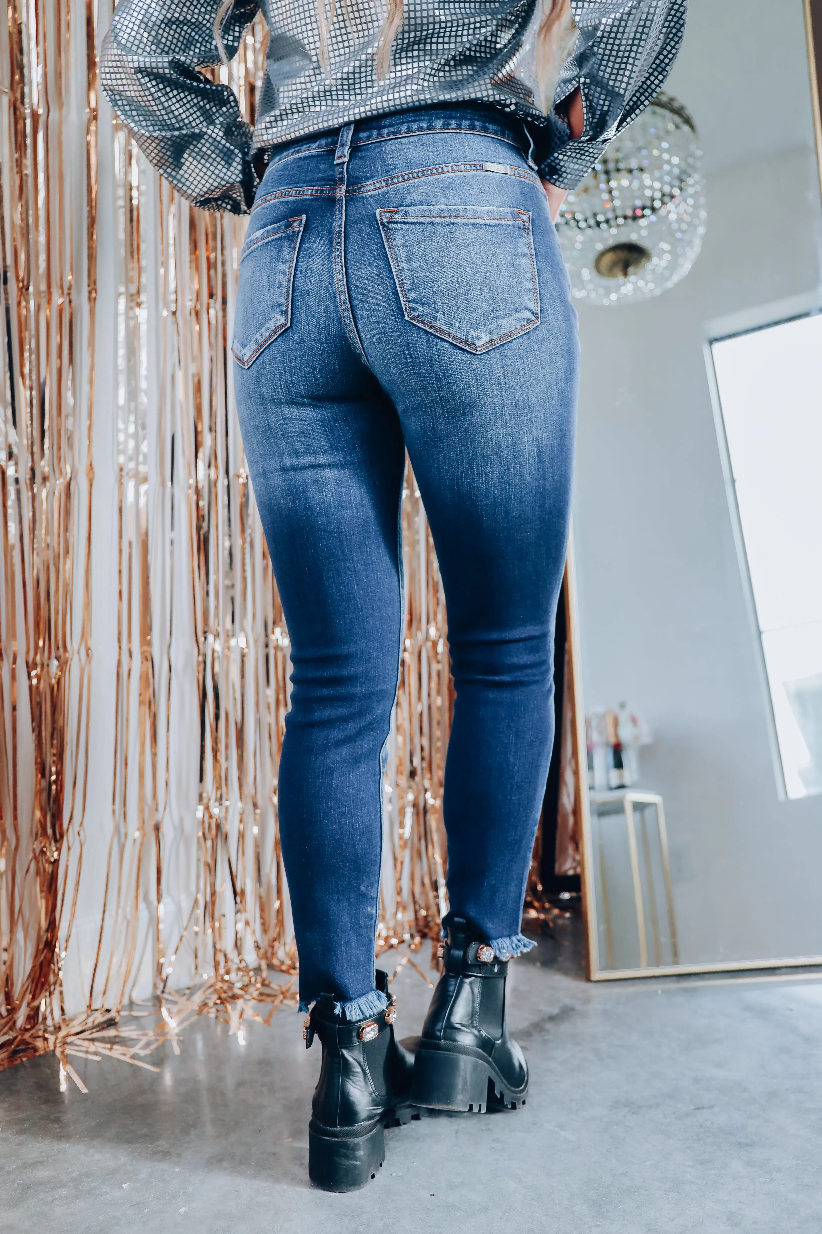 Krissy Distressed Hem Skinny Jeans - Dark