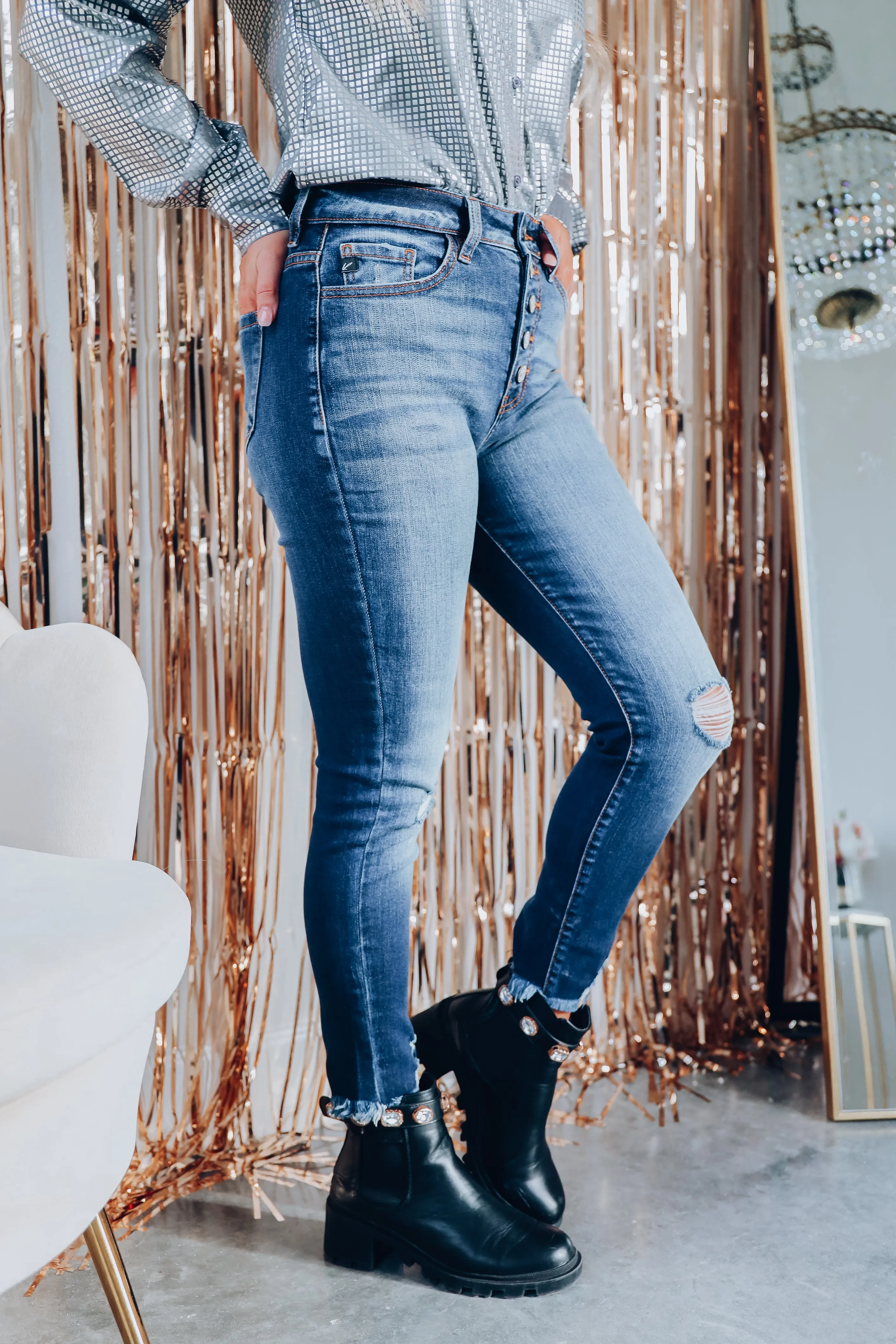 Krissy Distressed Hem Skinny Jeans - Dark