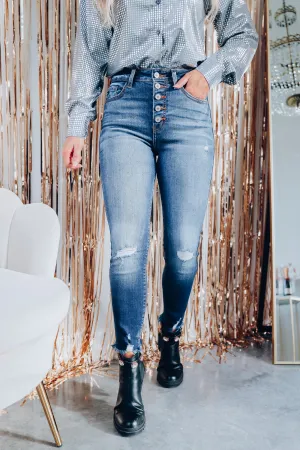 Krissy Distressed Hem Skinny Jeans - Dark