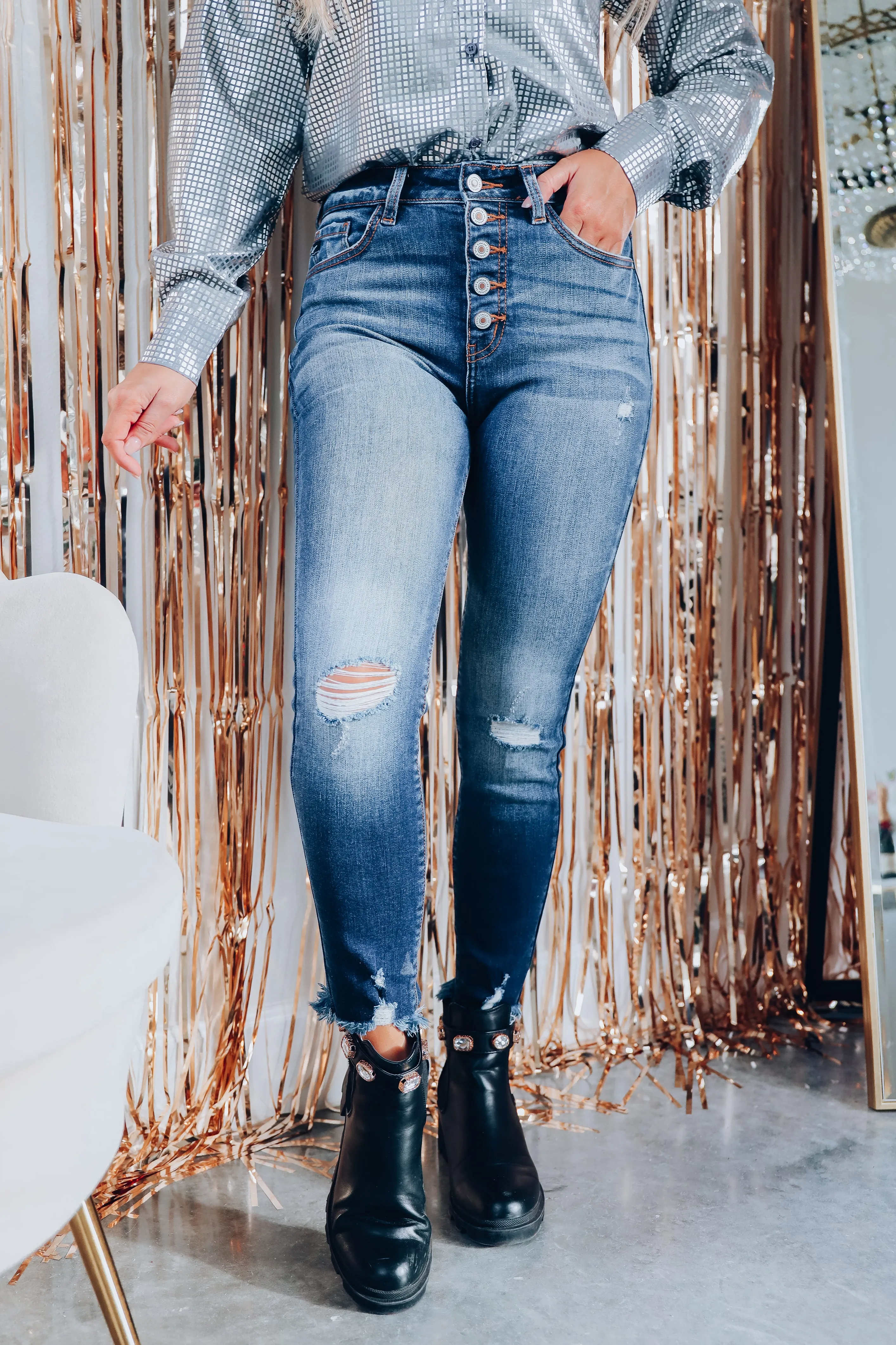 Krissy Distressed Hem Skinny Jeans - Dark