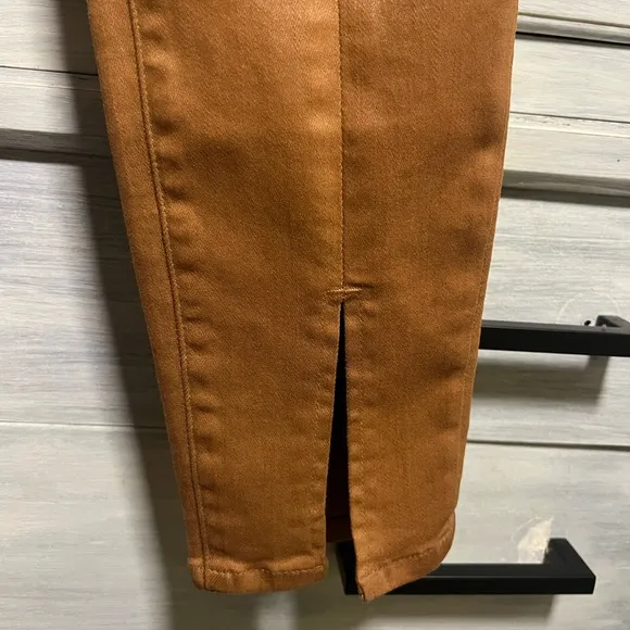 L’Agence Jyothi High Waist Split Ankle Cognac Coated Skinny Jeans
