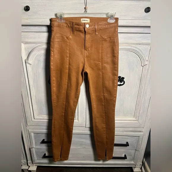 L’Agence Jyothi High Waist Split Ankle Cognac Coated Skinny Jeans