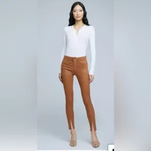 L’Agence Jyothi High Waist Split Ankle Cognac Coated Skinny Jeans