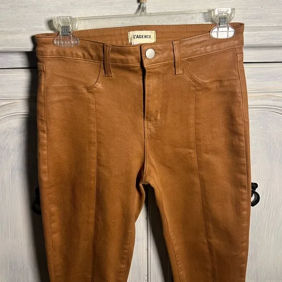 L’Agence Jyothi High Waist Split Ankle Cognac Coated Skinny Jeans