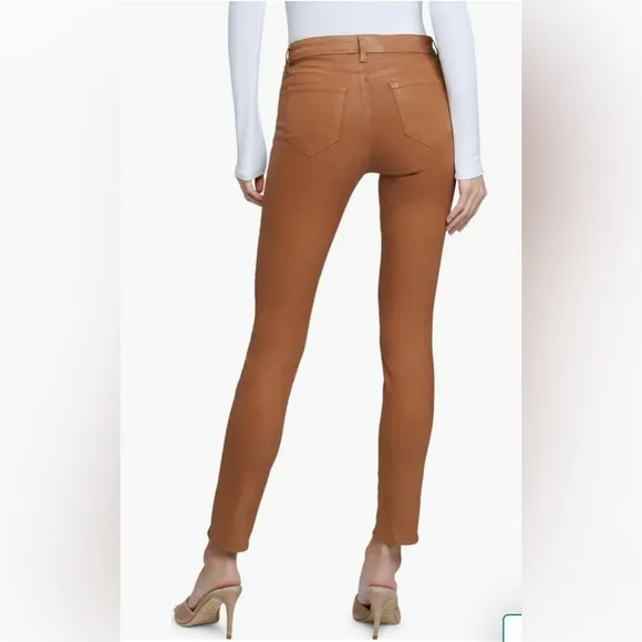 L’Agence Jyothi High Waist Split Ankle Cognac Coated Skinny Jeans