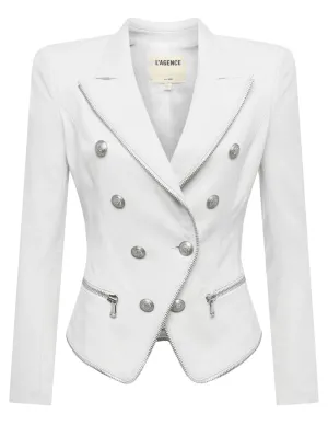L'Agence Ottilie Zipper Trim Leather Blazer