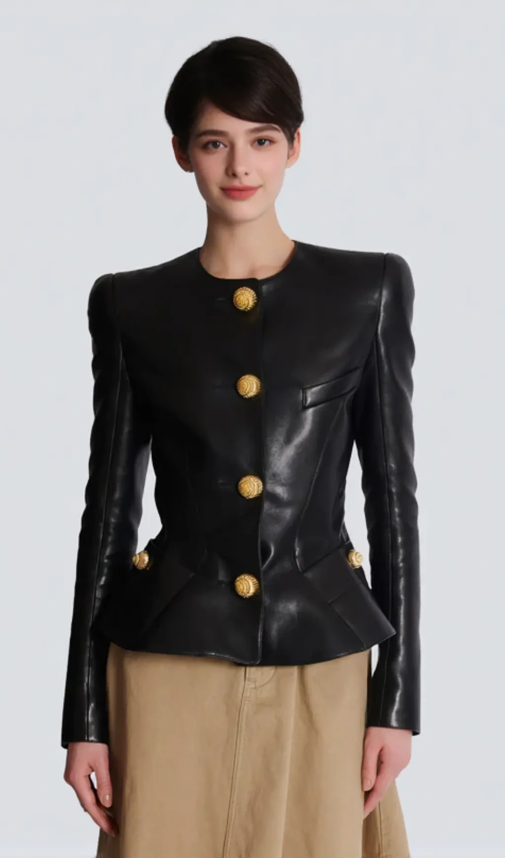 Lambskin leather peplum jacket