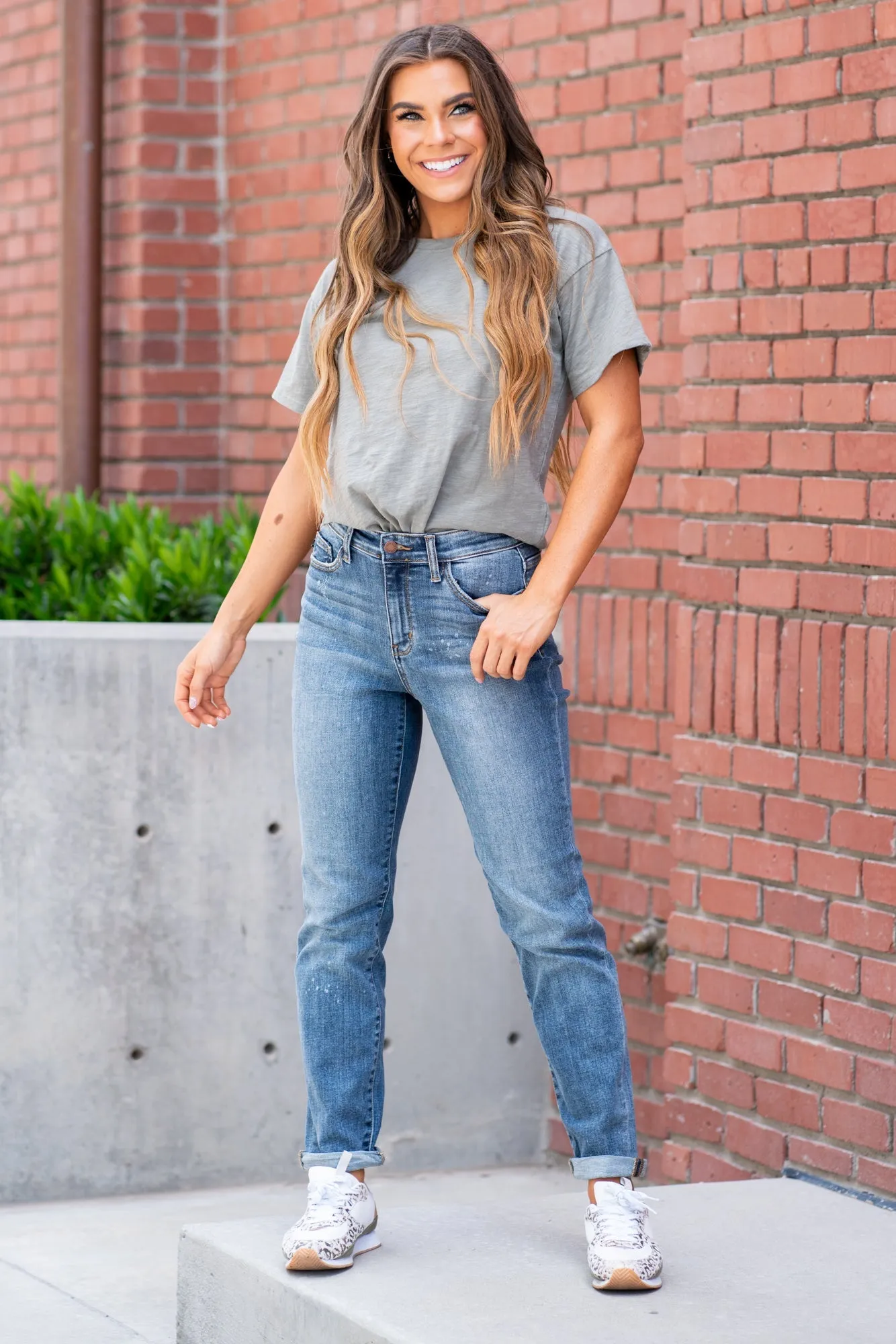 Lander High Waist Bleach Splash Boyfriend Regular & Plus Sizes