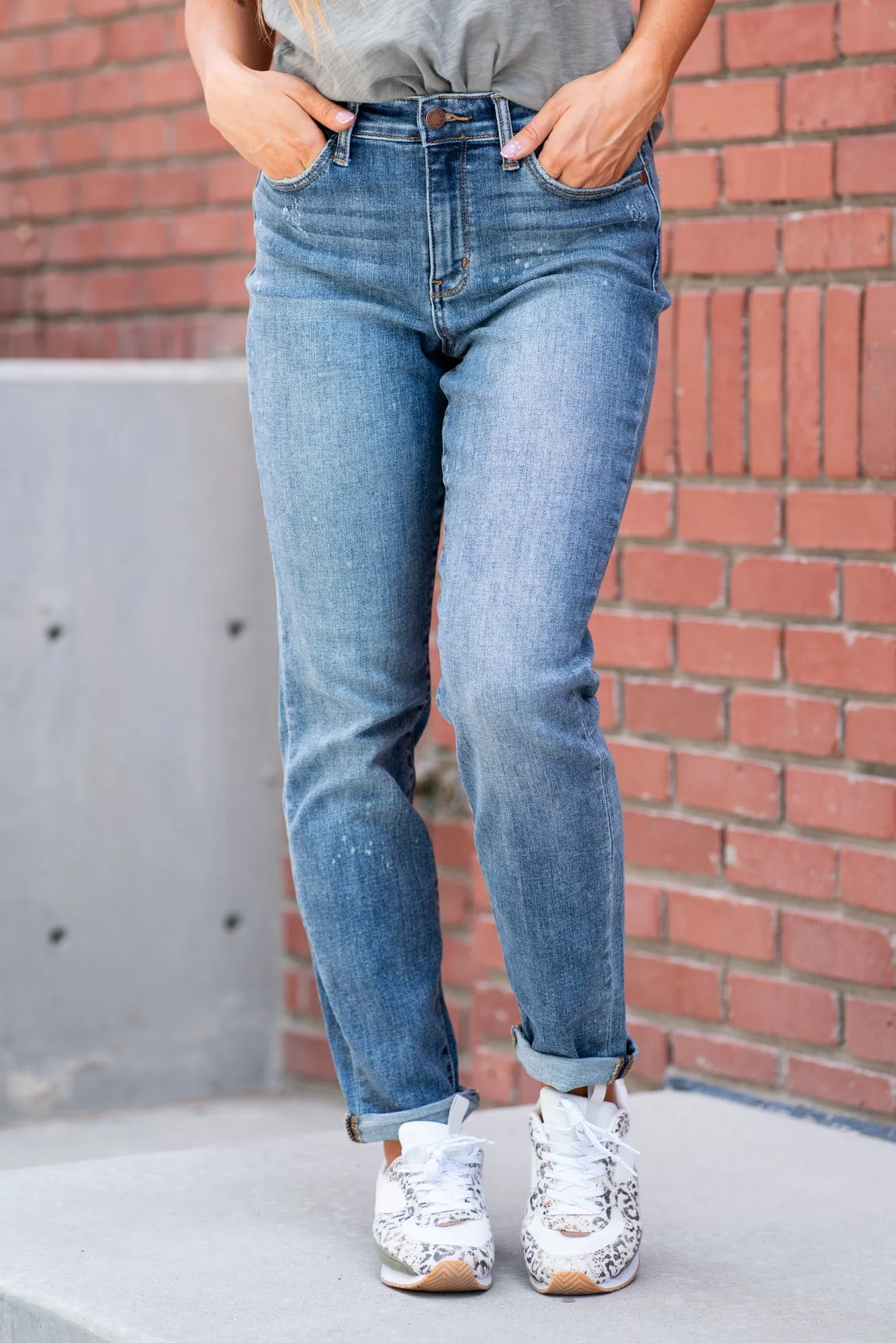 Lander High Waist Bleach Splash Boyfriend Regular & Plus Sizes