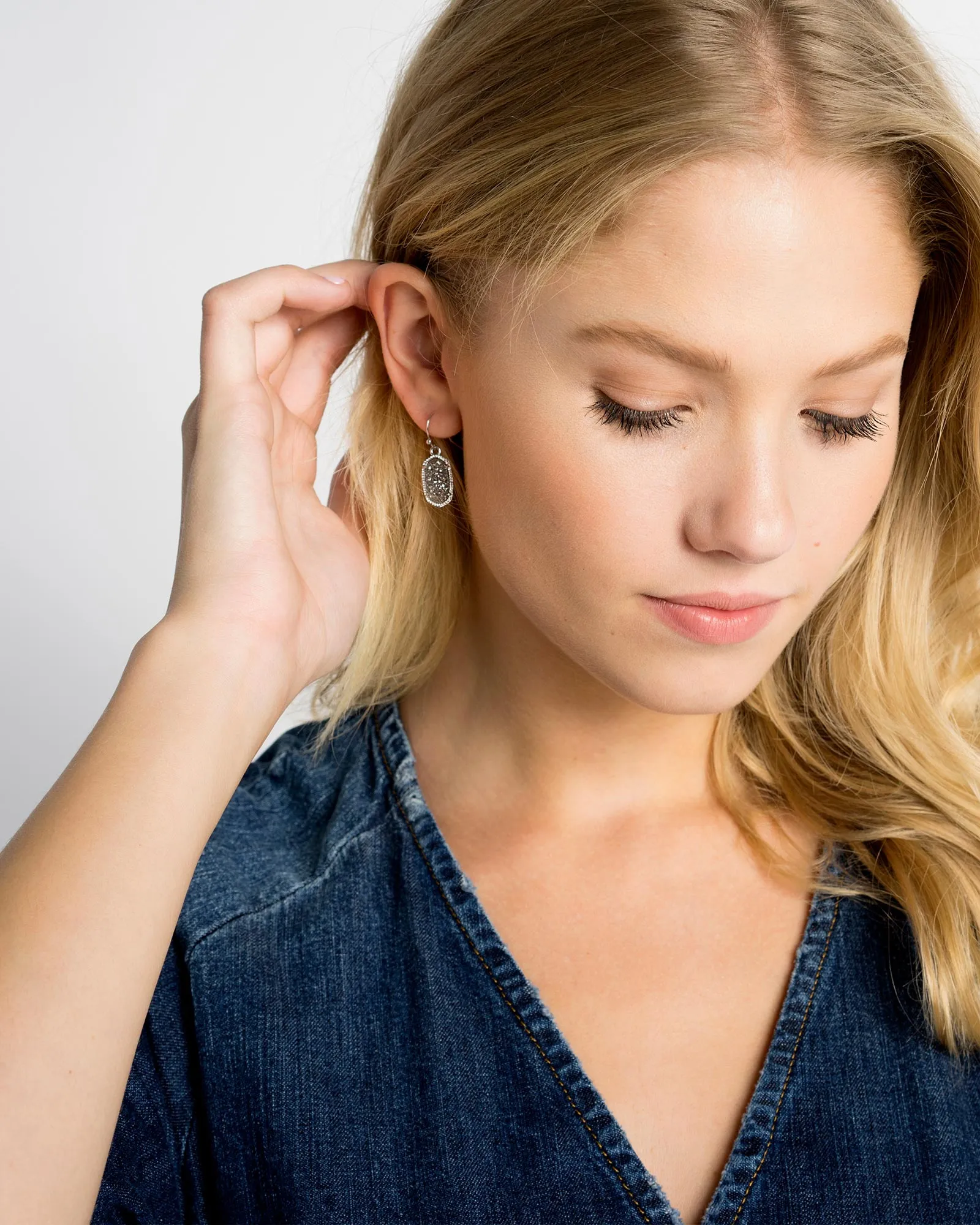 Lee Silver Drop Earrings in Iridescent Drusy