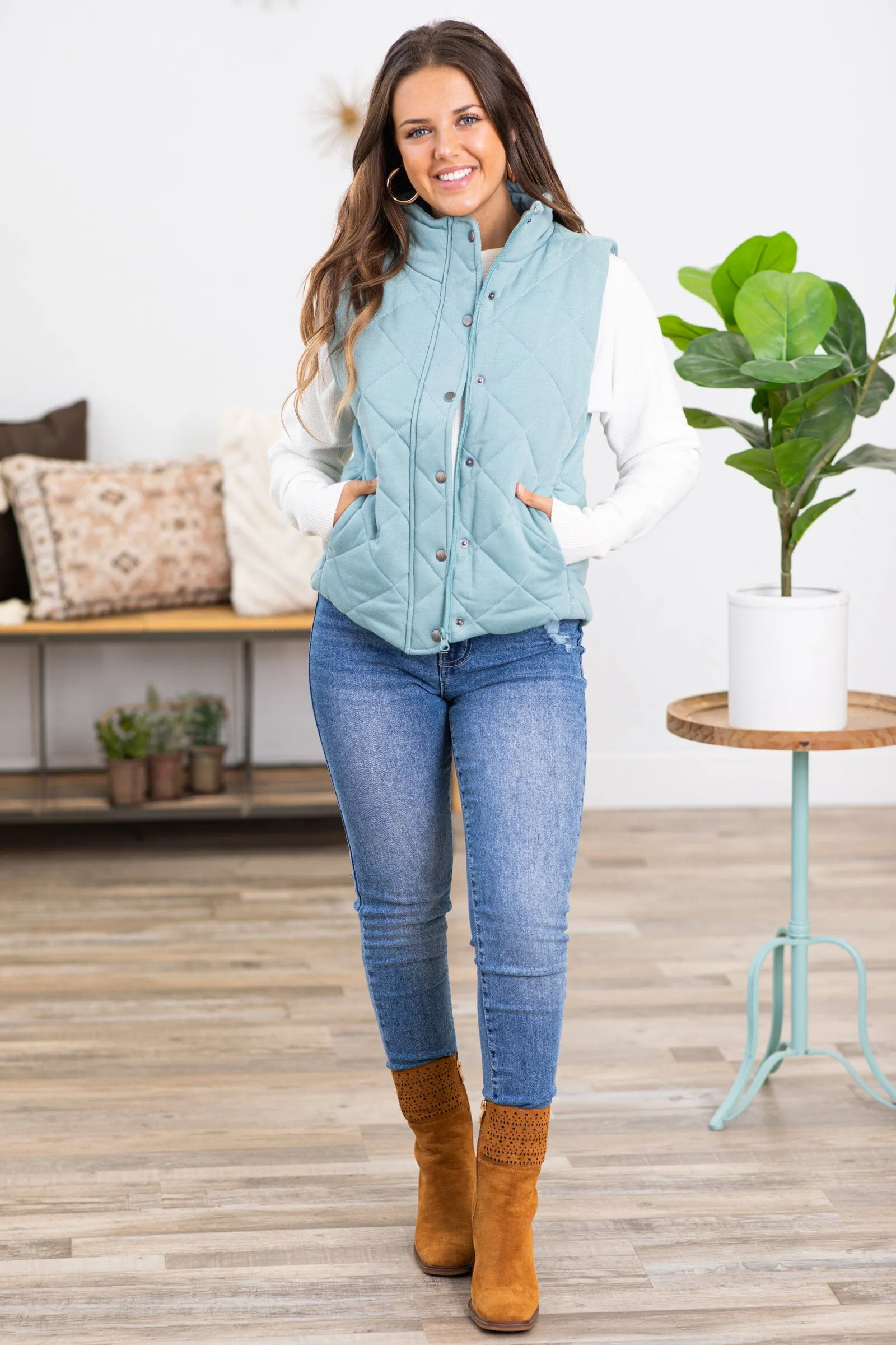 Light Teal Diamond Quilted Vest