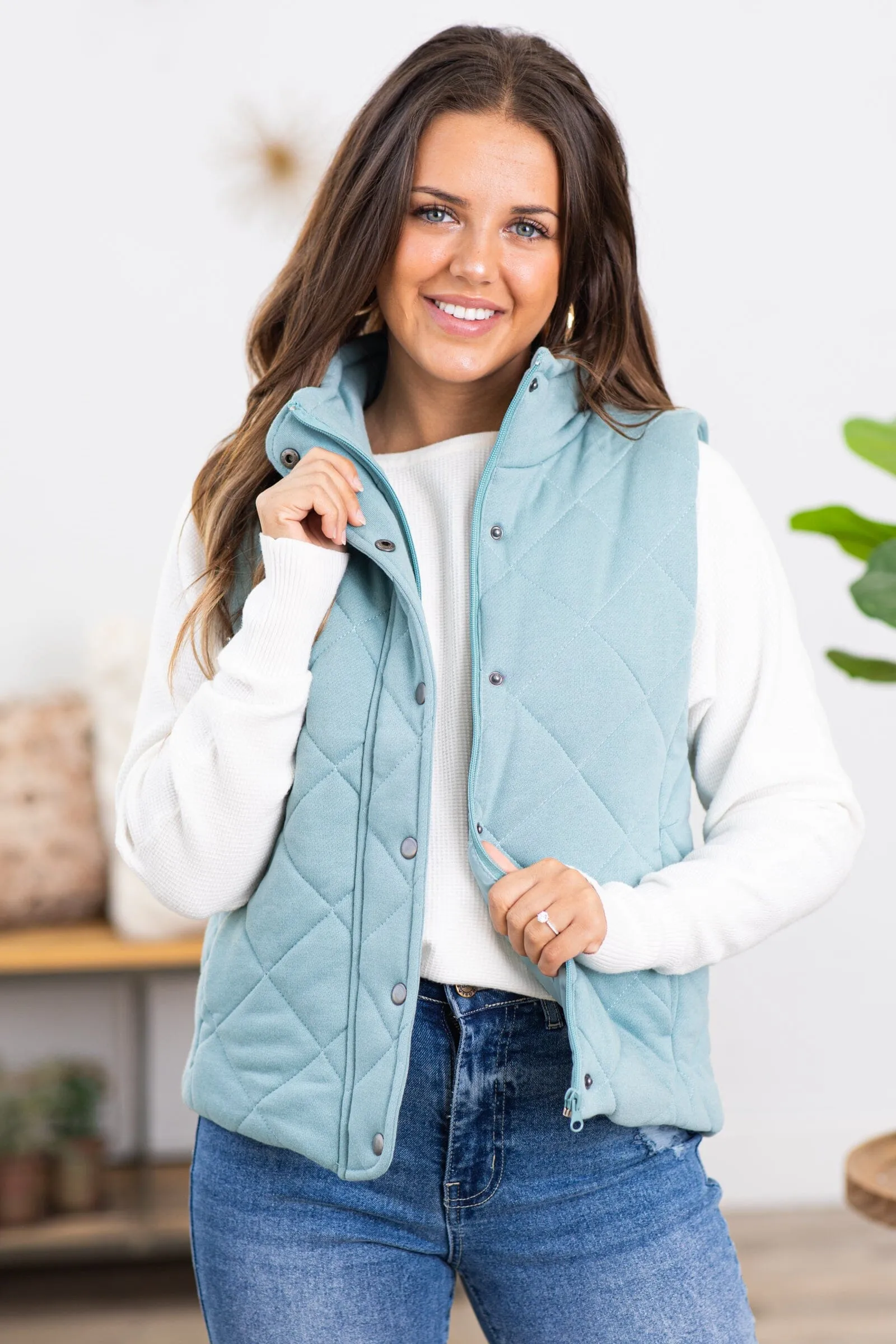 Light Teal Diamond Quilted Vest