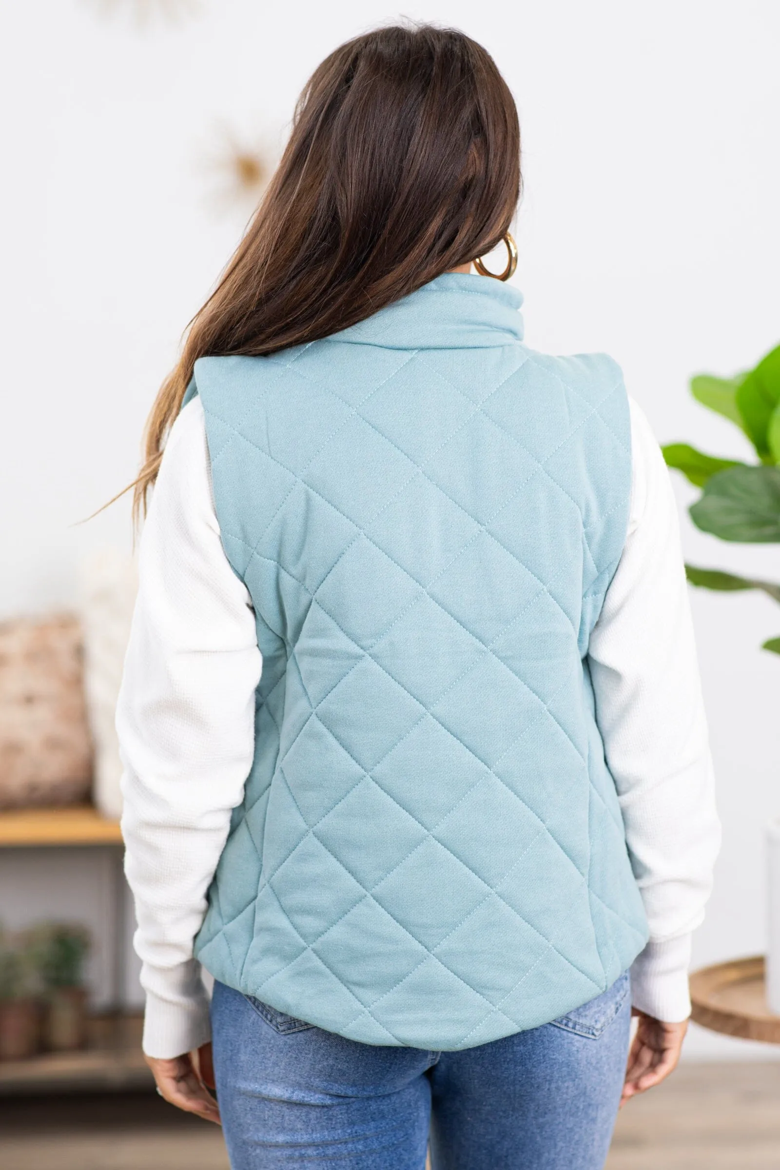 Light Teal Diamond Quilted Vest