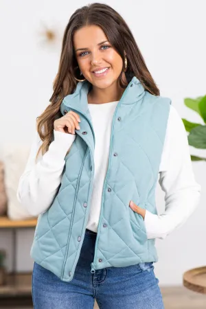 Light Teal Diamond Quilted Vest