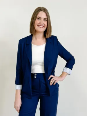 Lily Linen Blazer in Navy