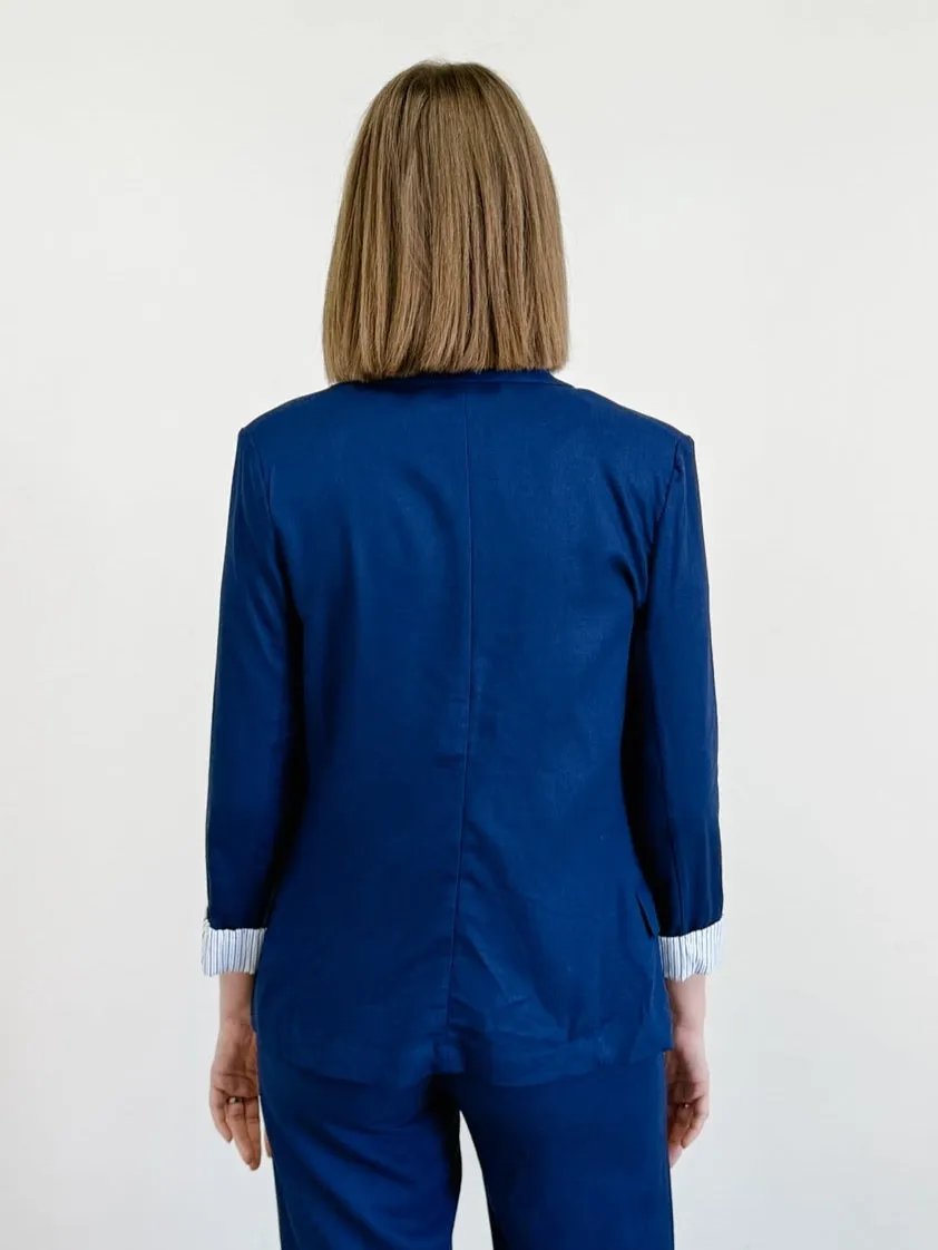 Lily Linen Blazer in Navy