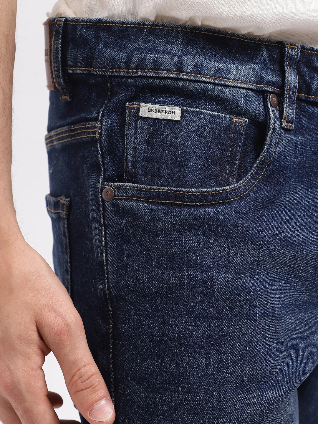 Lindbergh Men Blue Solid Slim Fit Mid-Rise Jeans