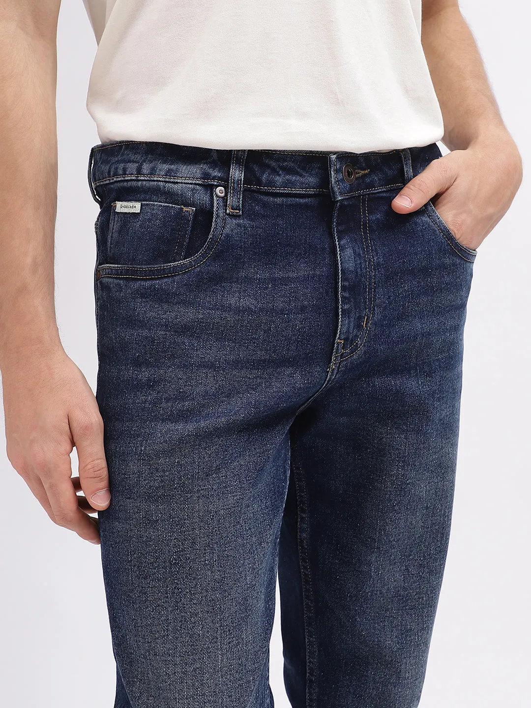 Lindbergh Men Blue Solid Slim Fit Mid-Rise Jeans