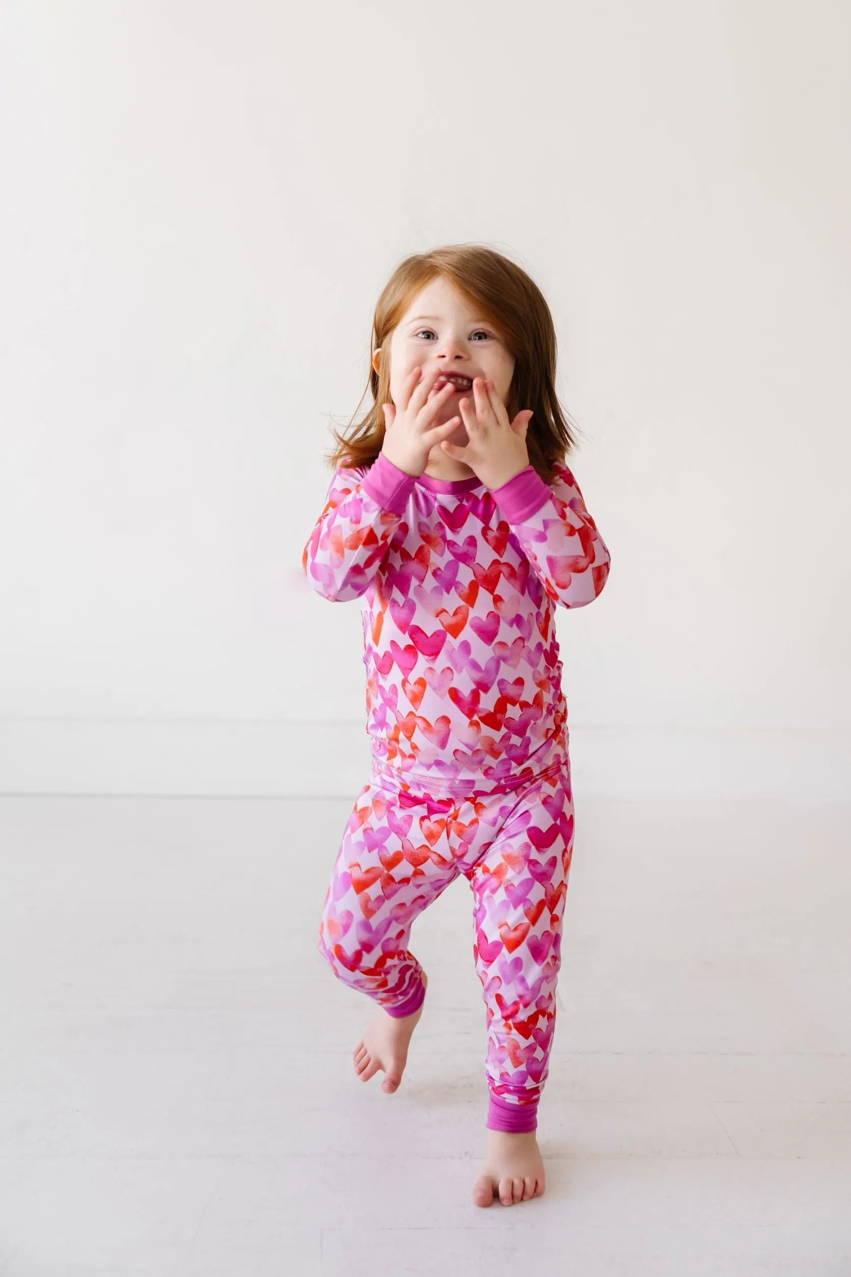 Little Sleepies Pink Watercolor Hearts Bamboo 2pc Pajama Set