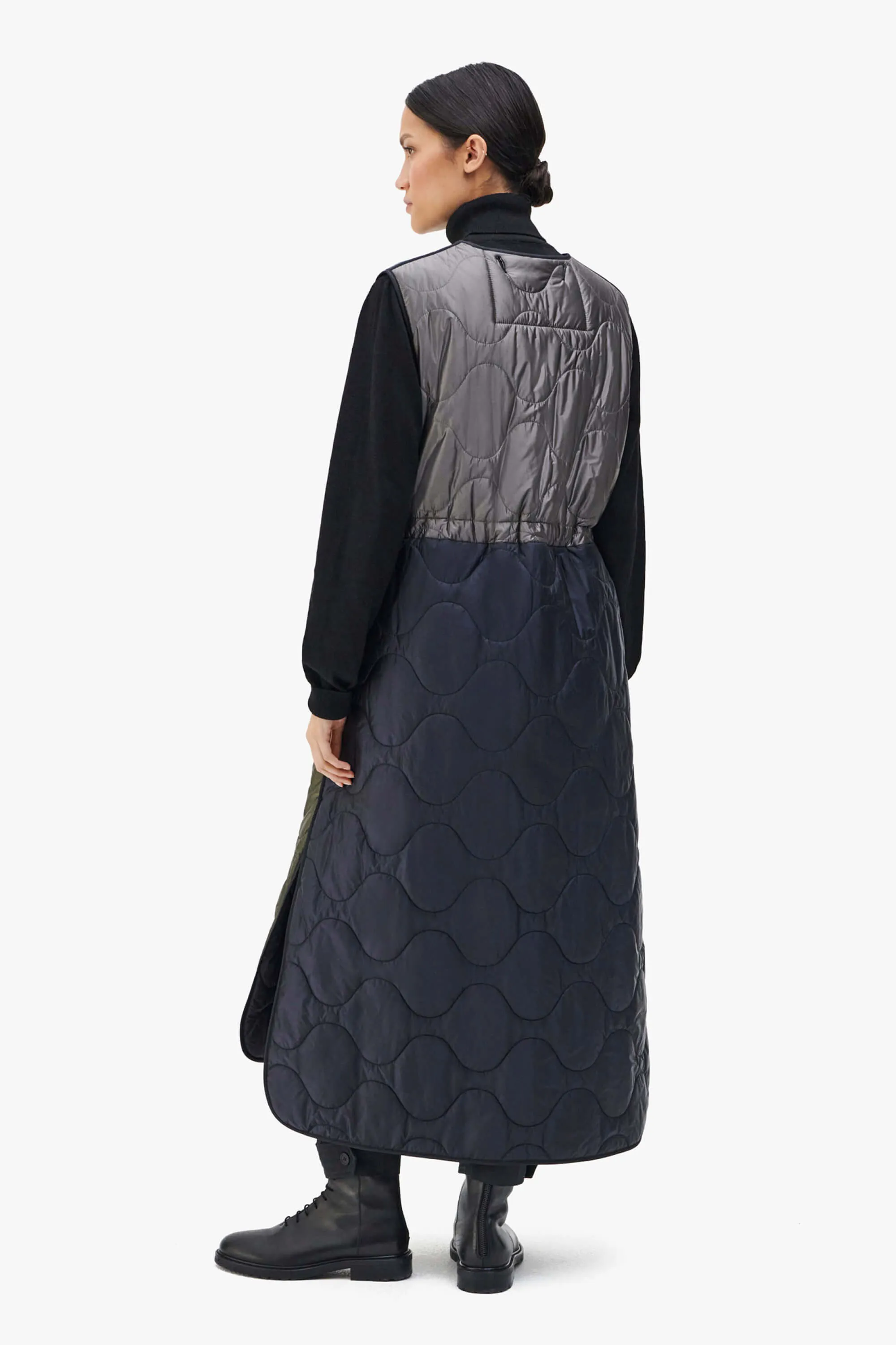 Long Patchwork Quilt Vest - Black / Slate