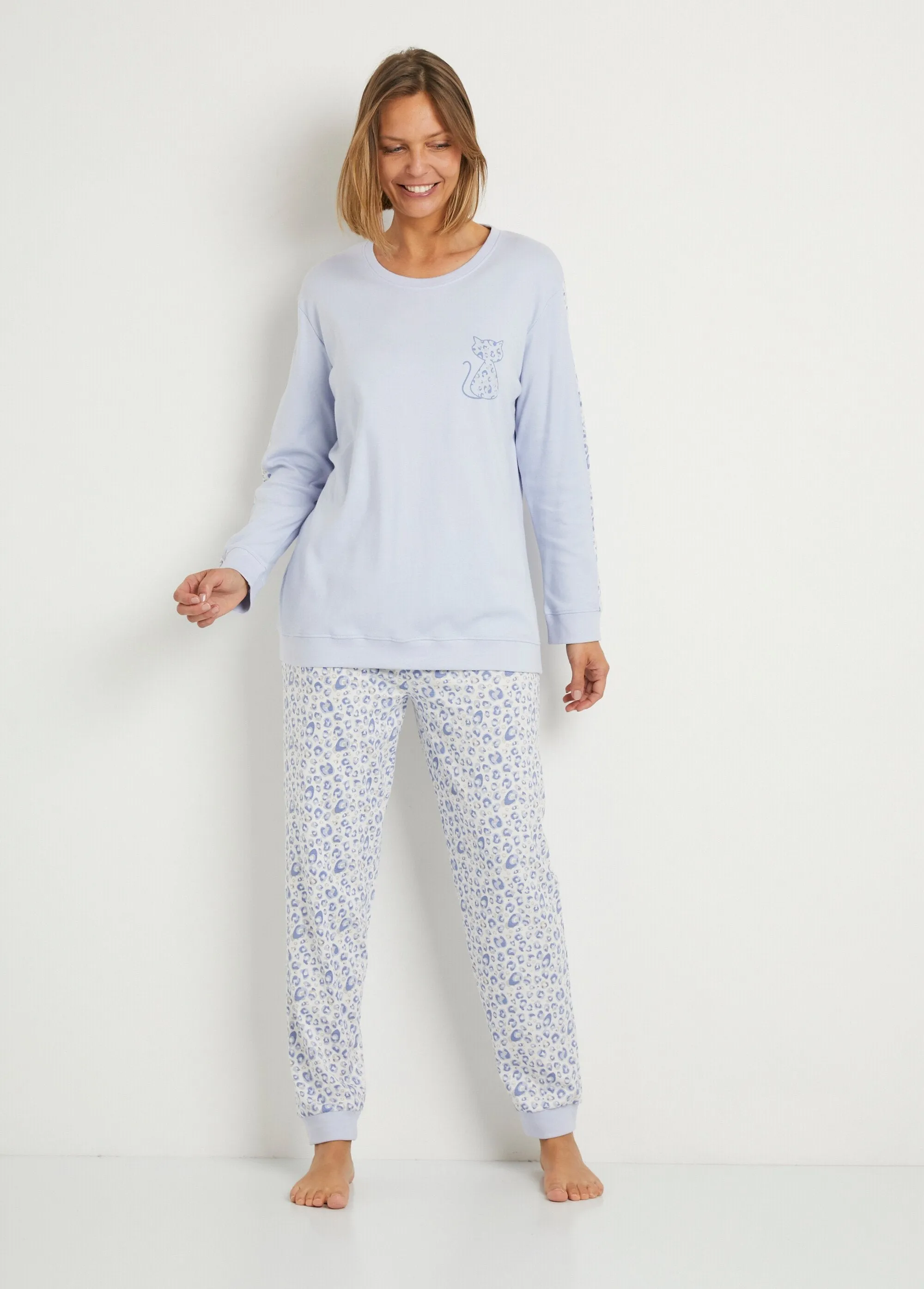 Long-sleeved cotton interlock pyjamas