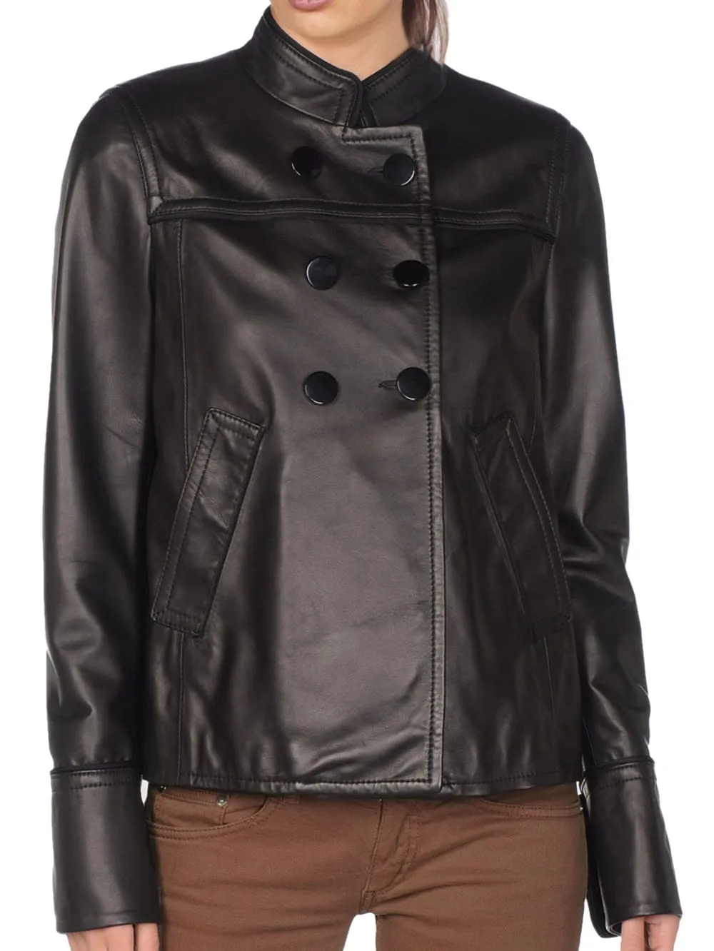 Mandarin Collar Corporate Leather Blazer for Women