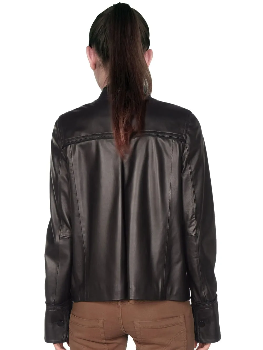 Mandarin Collar Corporate Leather Blazer for Women