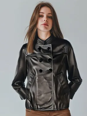 Mandarin Collar Corporate Leather Blazer for Women