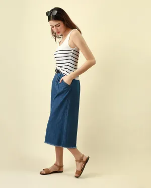 MANGO Wide Leg Denim Cullotes in Blue (Overrun)