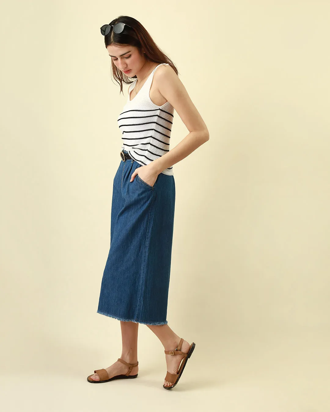 MANGO Wide Leg Denim Cullotes in Blue (Overrun)