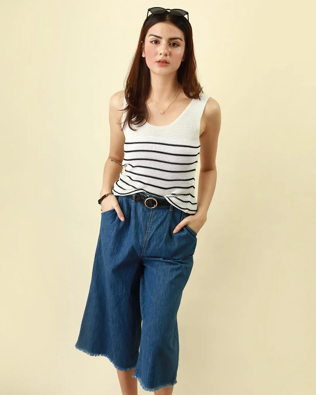 MANGO Wide Leg Denim Cullotes in Blue (Overrun)