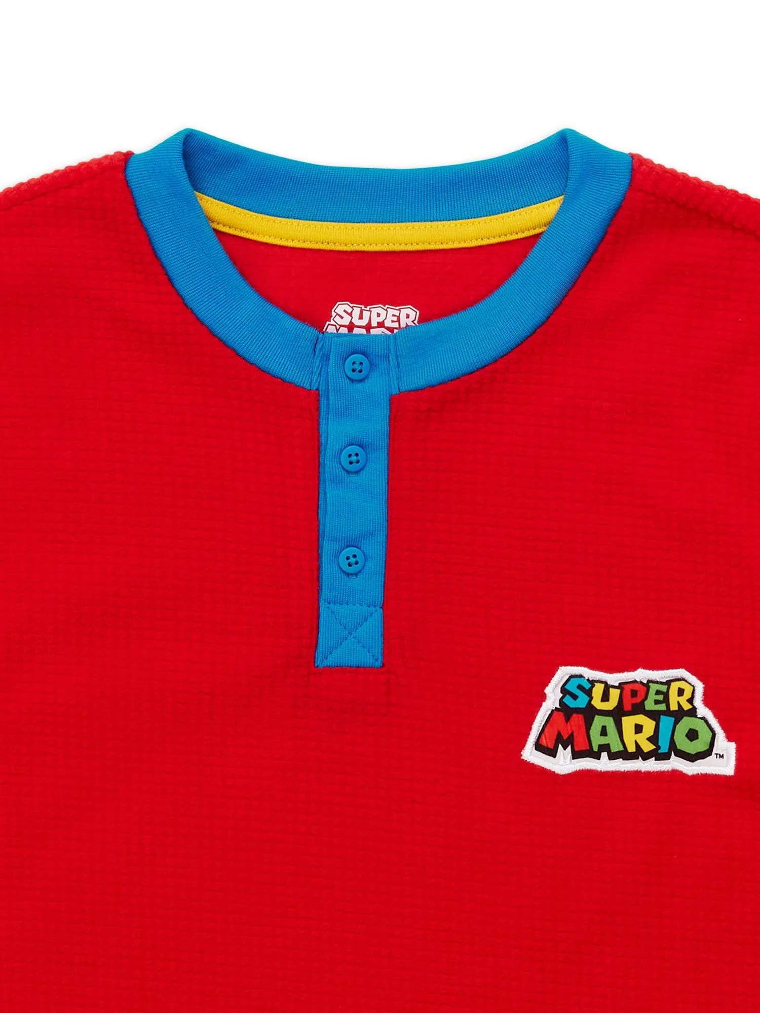 Mario Boys Pajama Set, Long Sleeve Henley PJ's, 2-Piece Sleep Set, 4-12