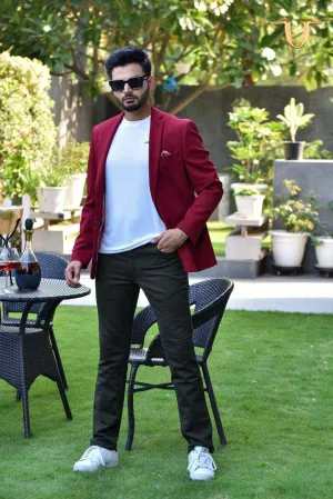 Maroon Stretch Knitted Blazer