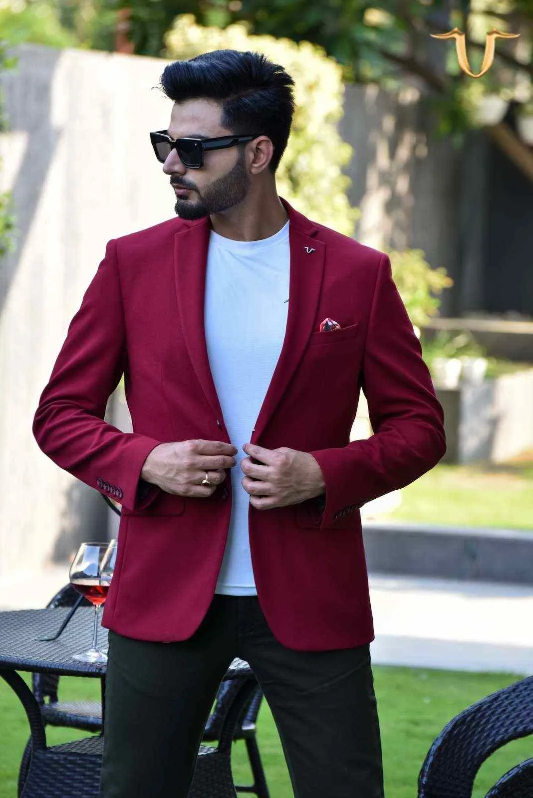 Maroon Stretch Knitted Blazer