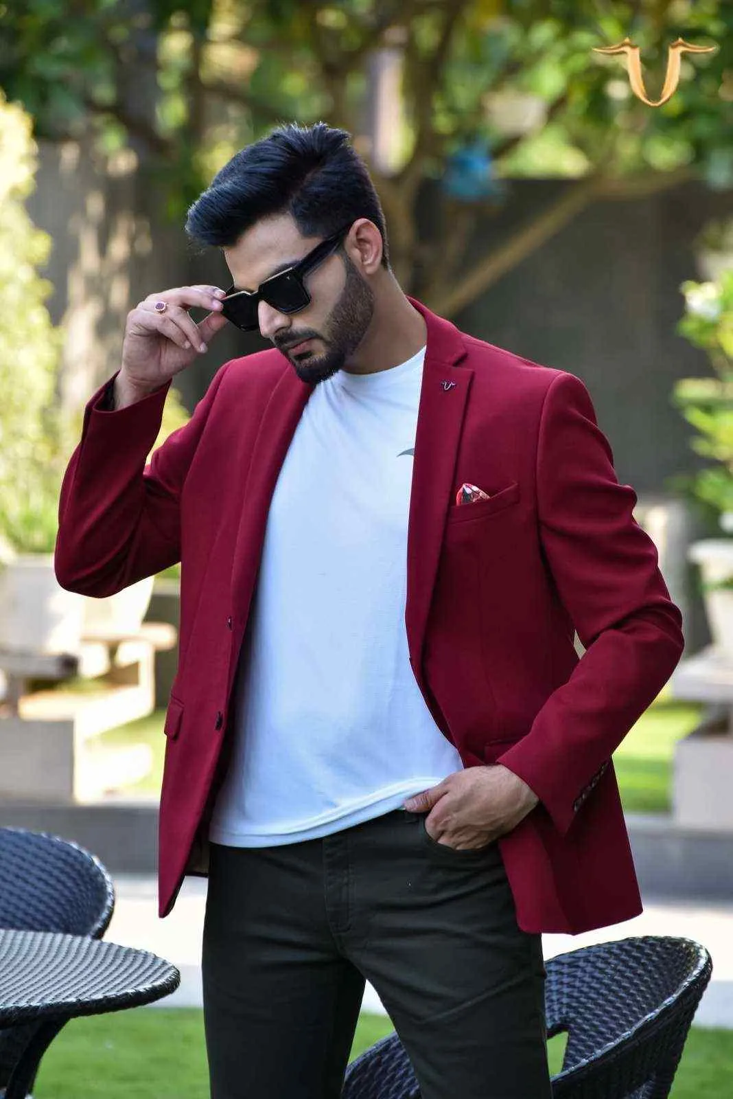 Maroon Stretch Knitted Blazer