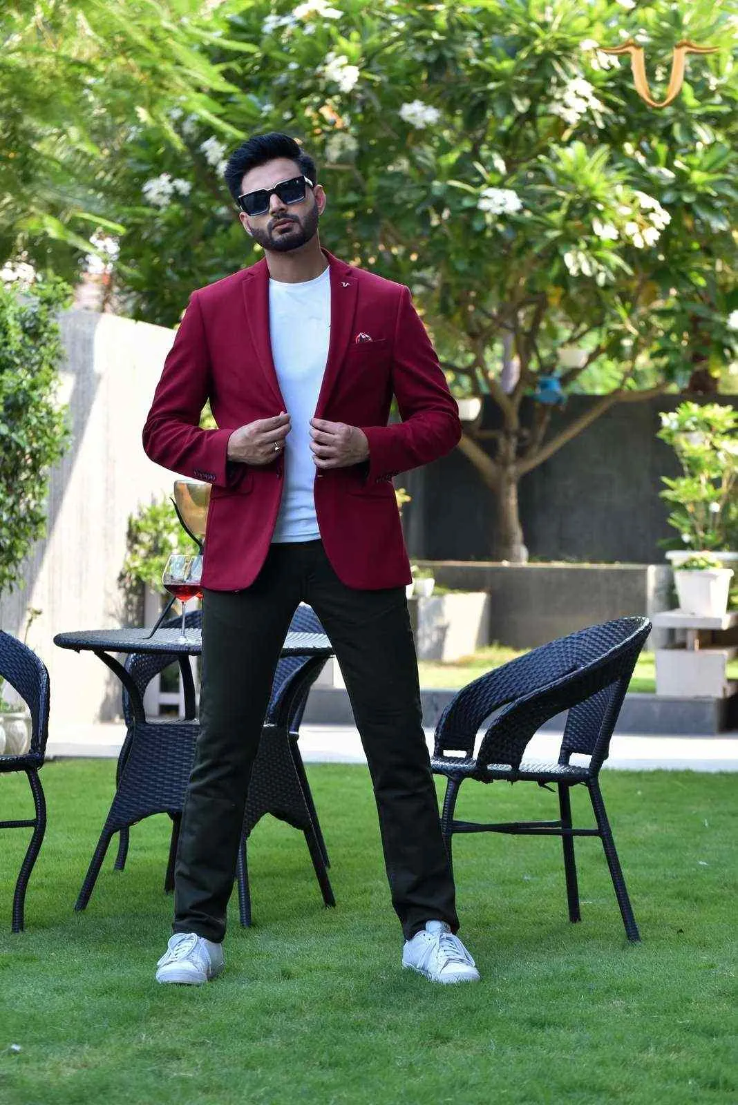 Maroon Stretch Knitted Blazer