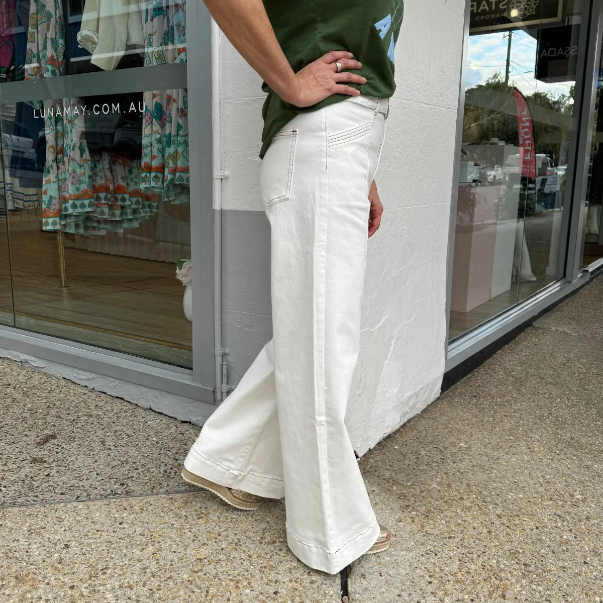 Mattea Wide Leg Jeans (White)