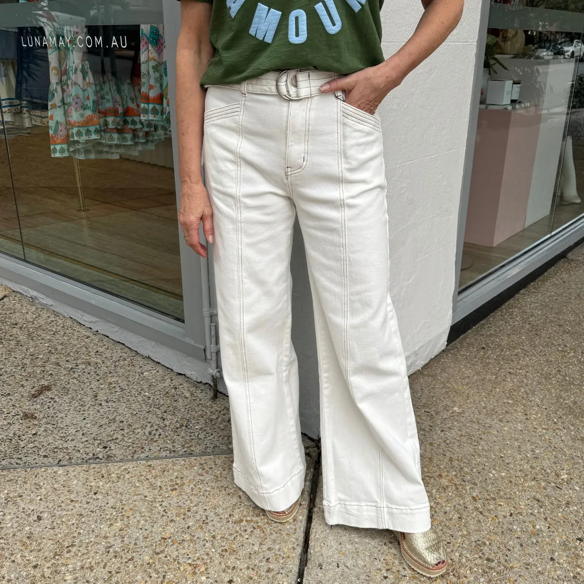 Mattea Wide Leg Jeans (White)