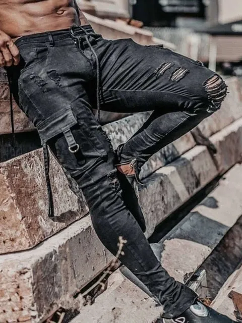 Men Jeans Drawstring High Waist  Jean